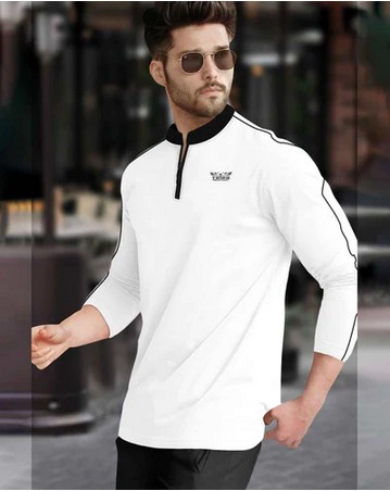 Mandarin Collar Cotton Blend Full Sleeve T-Shirt