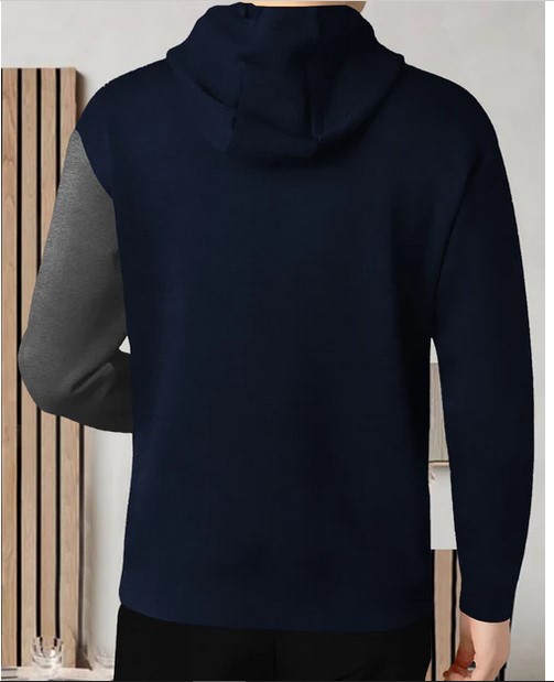 Full Sleeve Hooded Neck Dual Color Printed T-shirt Navy & Darkgrey