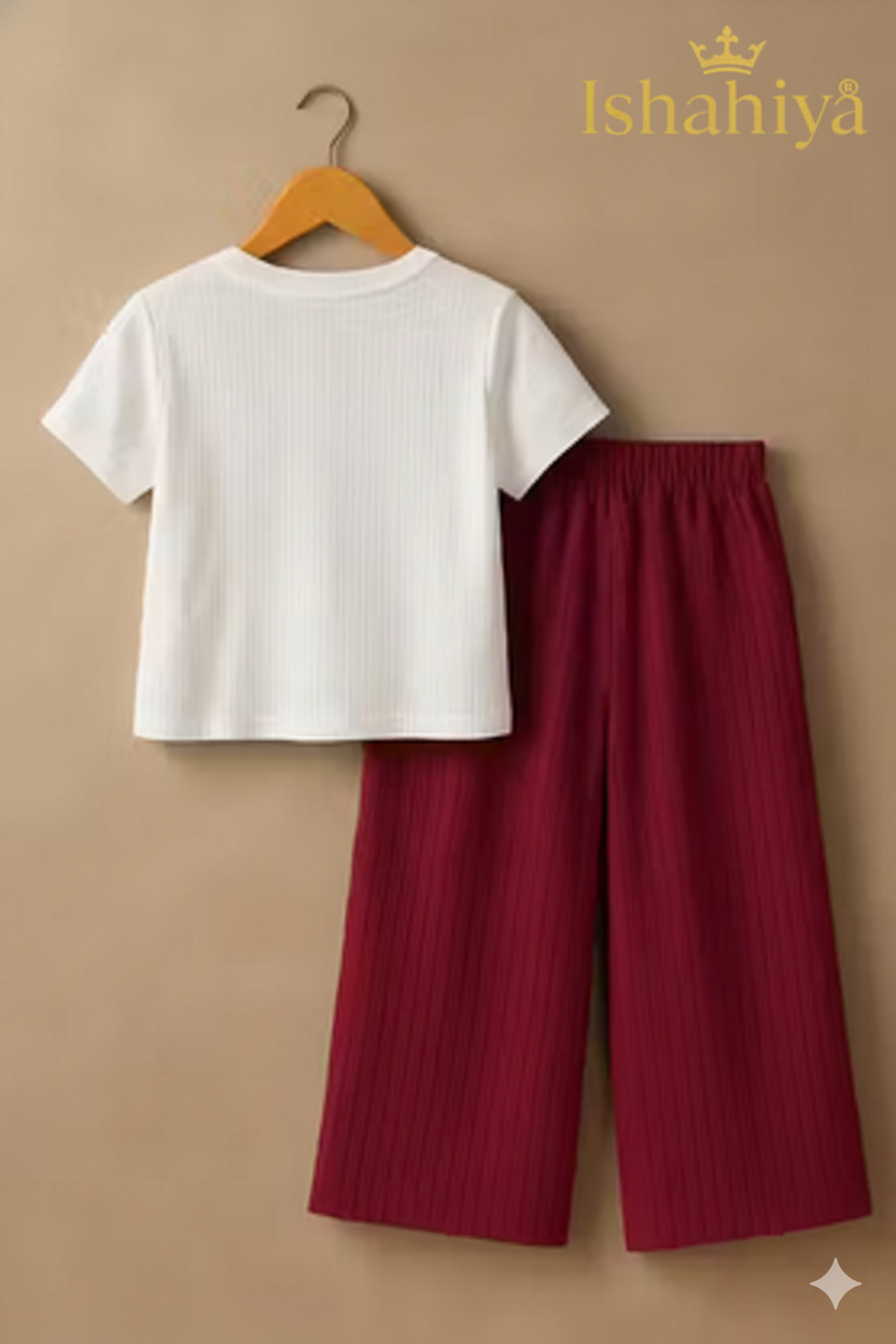 Girls Trendy Short Sleeves & Round Neck Top & Palazzo Set