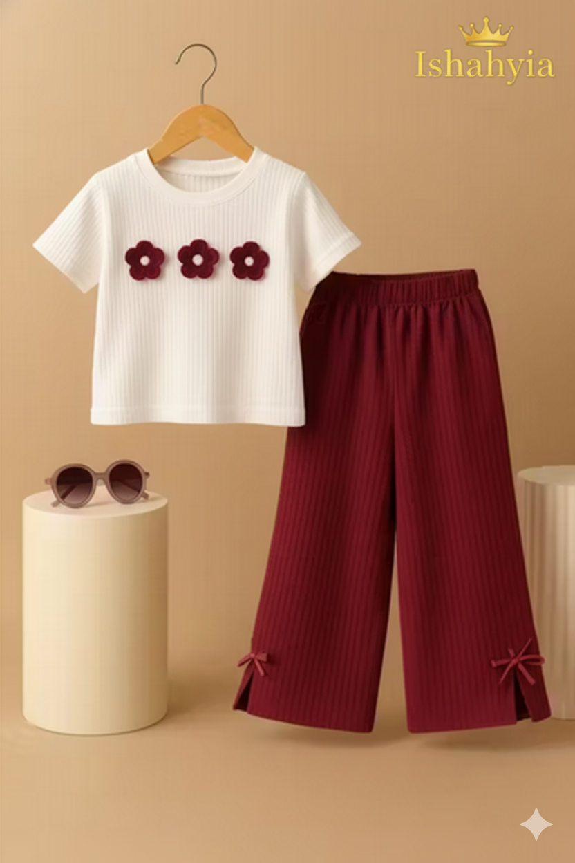 Girls Trendy Short Sleeves & Round Neck Top & Palazzo Set