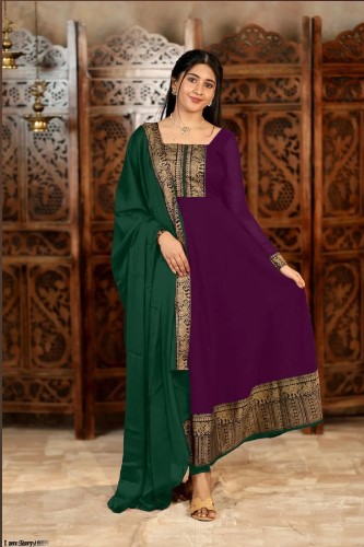 Purple Vichitra Silk Suit with Jacquard Lace and Dupatta