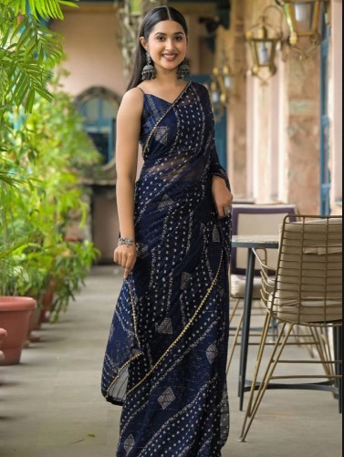 Navy Blue Georgette Silk Saree