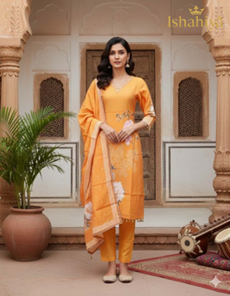 Roman Silk Kurta Pant Set with Digital Print