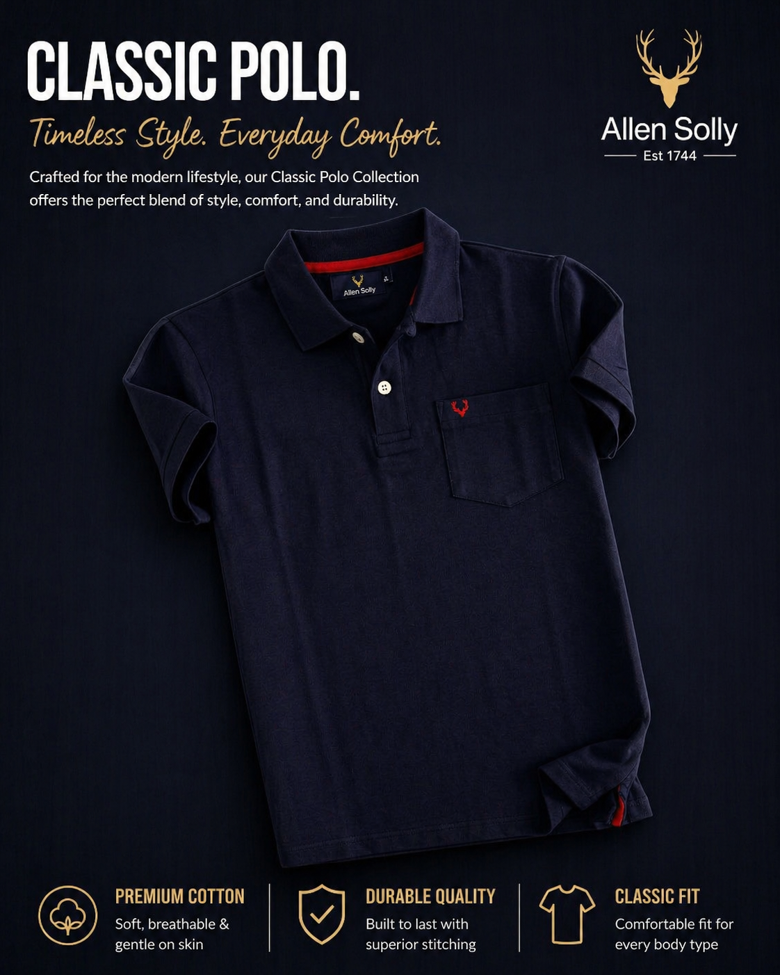 Allen Solly Navy Blue Polo t-Shirt,
