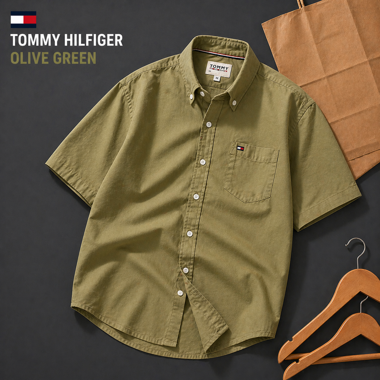 🟢 Tommy Hilfiger Olive Green Shirt – Premium Edition